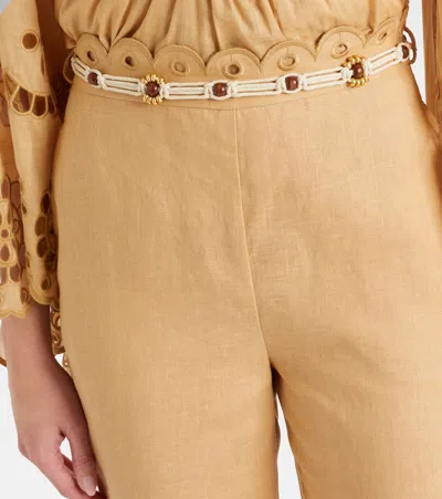 Zimmermann Awaken Linen Cropped Flared Pants In Brown