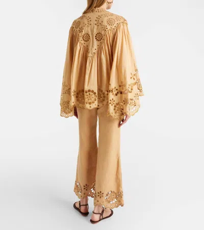 Zimmermann Awaken Linen Cropped Flared Pants In Brown