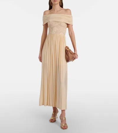 Zimmermann Rebellion Off-shoulder Jersey Maxi Dress In Brown