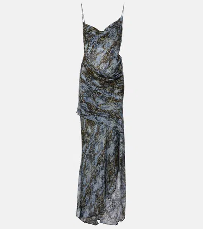 Christopher Esber Snake-print Draped Silk Maxi Dress In Brown