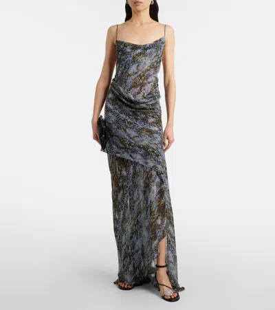 Christopher Esber Snake-print Draped Silk Maxi Dress In Brown