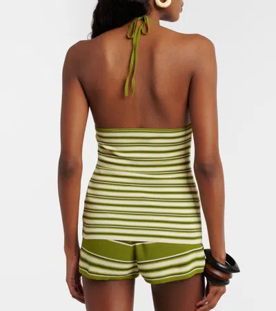 Faithfull Citara Striped Halterneck Cotton-blend Top In Green