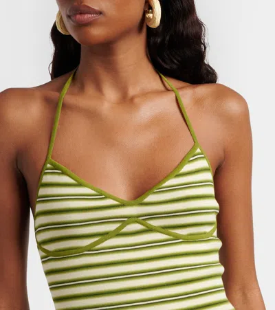 Faithfull Citara Striped Halterneck Cotton-blend Top In Green