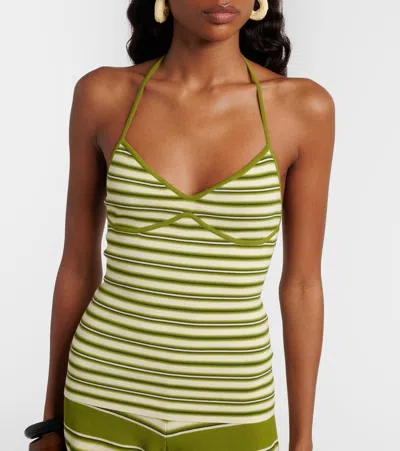 Faithfull Citara Striped Halterneck Cotton-blend Top In Green