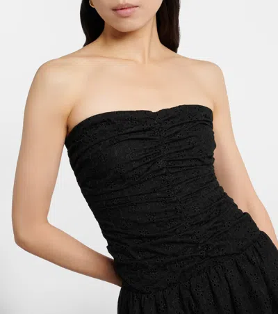 Faithfull Lia Strapless Ruched Broderie Anglaise Maxi Dress In Black