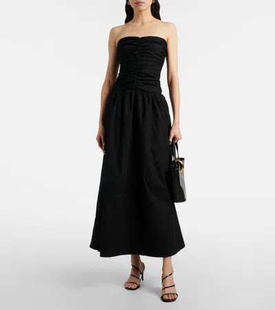 Faithfull Lia Strapless Ruched Broderie Anglaise Maxi Dress In Black
