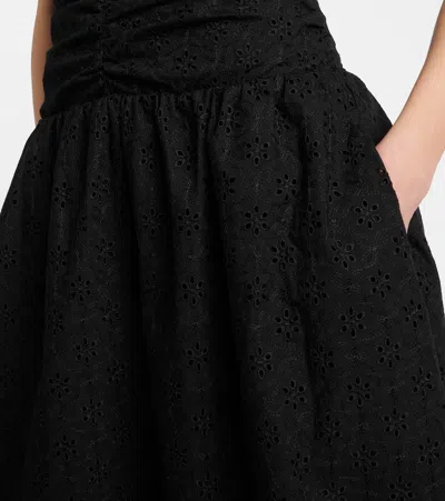 Faithfull Lia Strapless Ruched Broderie Anglaise Maxi Dress In Black