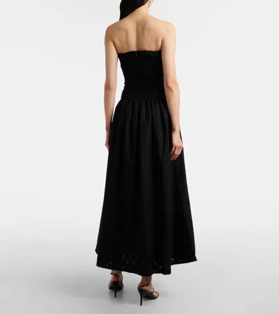 Faithfull Lia Strapless Ruched Broderie Anglaise Maxi Dress In Black