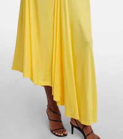 Christopher Esber Delphin Asymmetric Gathered Lace-trimmed Ribbed Jersey Midi Dress In Yellow