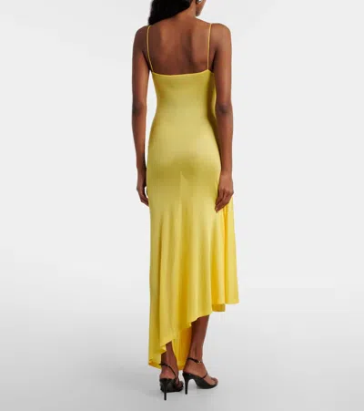 Christopher Esber Delphin Asymmetric Gathered Lace-trimmed Ribbed Jersey Midi Dress In Yellow
