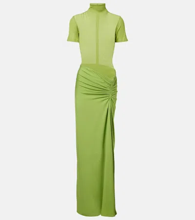 Christopher Esber Fusion Ruched Tee High Neckline Dress In Green