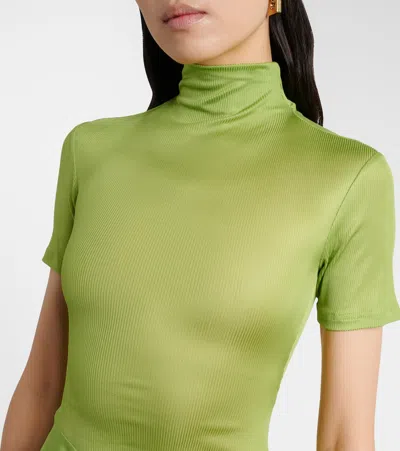Christopher Esber Fusion Ruched Tee High Neckline Dress In Green
