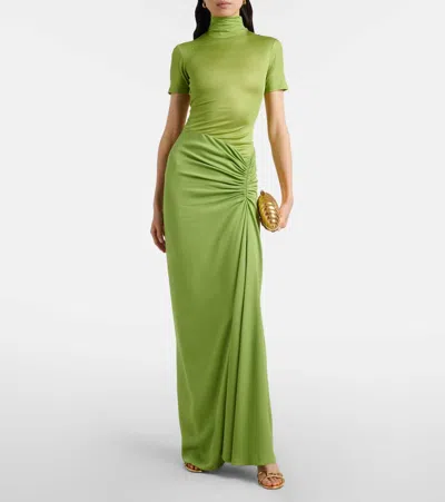 Christopher Esber Fusion Ruched Tee High Neckline Dress In Green