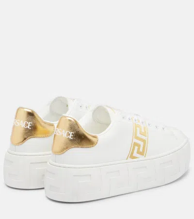 Versace La Greca Embroidered Platform Sneakers In White