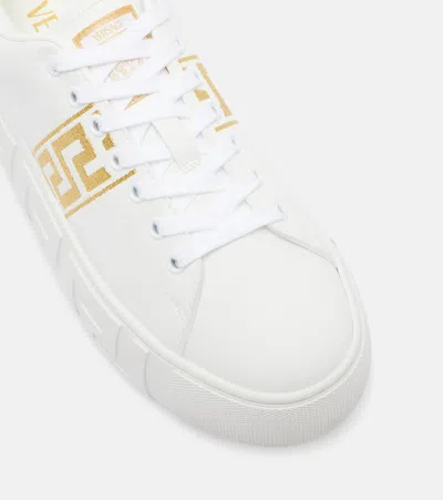 Versace La Greca Embroidered Platform Sneakers In White