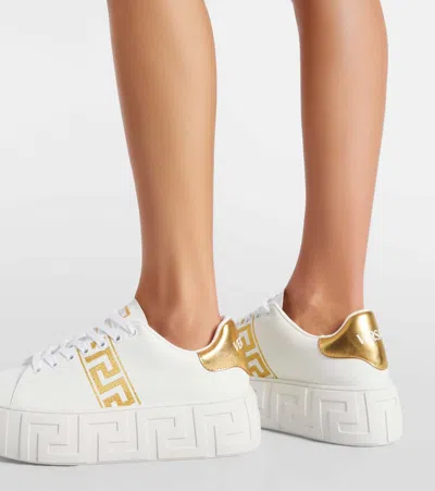 Versace La Greca Embroidered Platform Sneakers In White