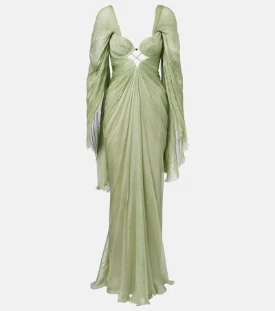 Maria Lucia Hohan Cassandra Caped Silk Muslin Gown In Green