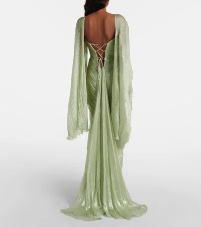 Maria Lucia Hohan Cassandra Caped Silk Muslin Gown In Green