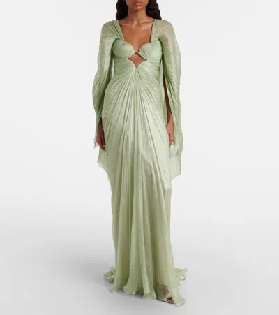 Maria Lucia Hohan Cassandra Caped Silk Muslin Gown In Green