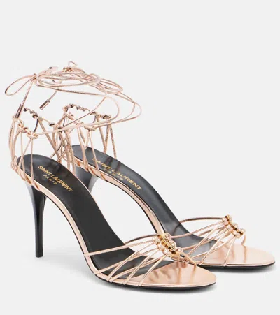 Saint Laurent Babylone 90 Metallic Leather Sandals In Multi