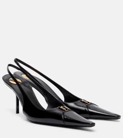 Saint Laurent 75mm Babylone Leather Ysl Slingback Pumps In Black