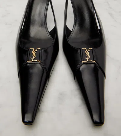 Saint Laurent 75mm Babylone Leather Ysl Slingback Pumps In Black