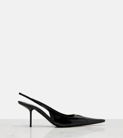 Saint Laurent 75mm Babylone Leather Ysl Slingback Pumps In Black