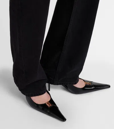 Saint Laurent 75mm Babylone Leather Ysl Slingback Pumps In Black