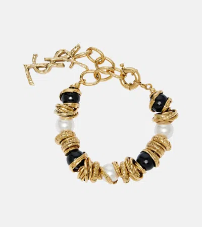 Saint Laurent Loulou Embellished Bracelet In Gold
