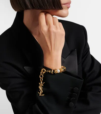 Saint Laurent Loulou Embellished Bracelet In Gold