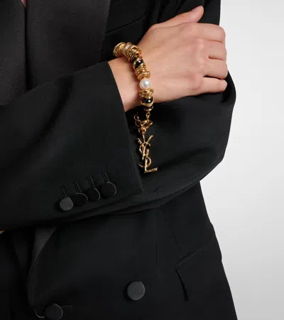 Saint Laurent Loulou Embellished Bracelet In Gold