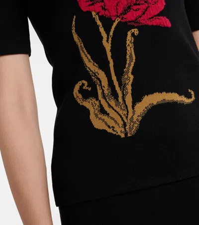 Erdem Floral-jacquard Knitted T-shirt In Black