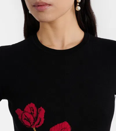 Erdem Floral-jacquard Knitted T-shirt In Black