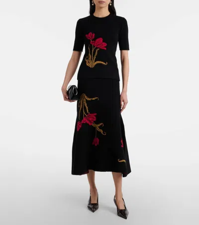 Erdem Floral-jacquard Knitted T-shirt In Black