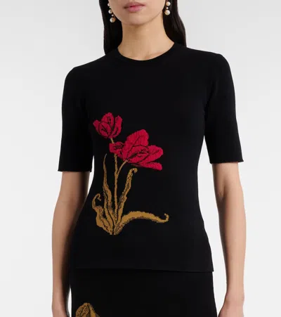 Erdem Floral-jacquard Knitted T-shirt In Black