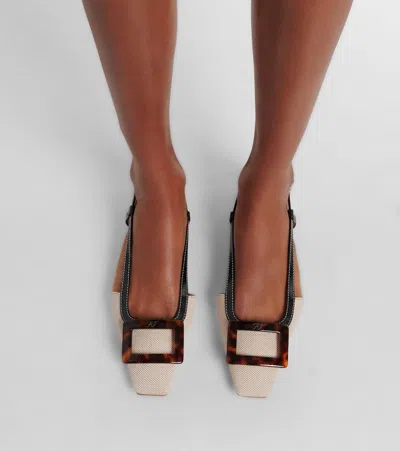 Roger Vivier Belle Vivier Slingback Ballerinas In Canvas In Multi