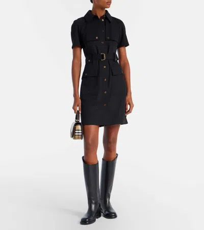 Burberry Belted Wool Shirt Dress In Multi