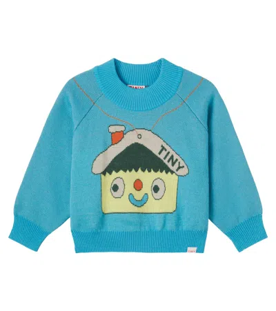 Tinycottons Smiley Cottage Wool-blend Sweater In Blue