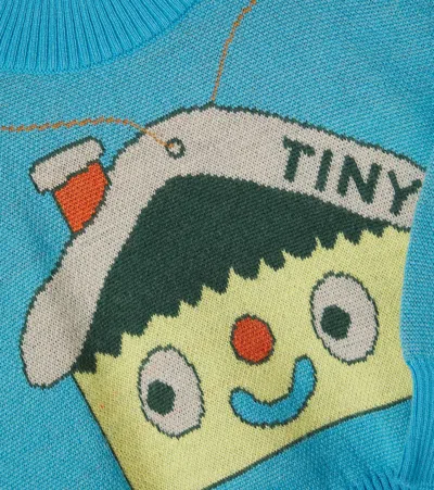 Tinycottons Smiley Cottage Wool-blend Sweater In Blue