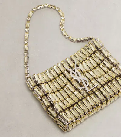 Saint Laurent Cassandre Micro Crystal-embellished Clutch In Silver