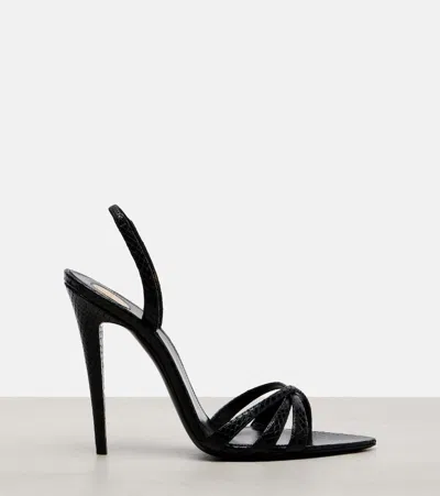 Saint Laurent Kate 110 Croc-effect Leather Slingback Sandals In Black