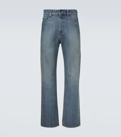Miu Miu Logo Straight Jeans In Blue