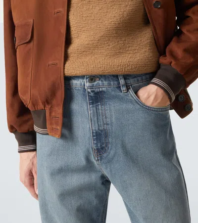 Miu Miu Logo Straight Jeans In Blue