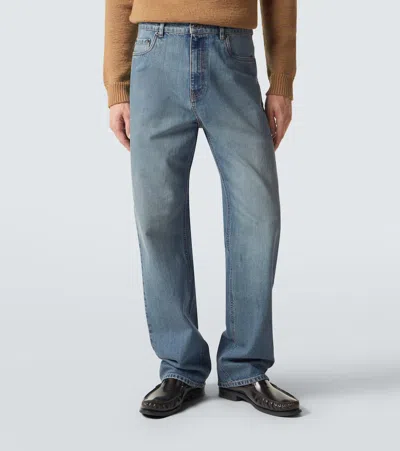 Miu Miu Logo Straight Jeans In Blue