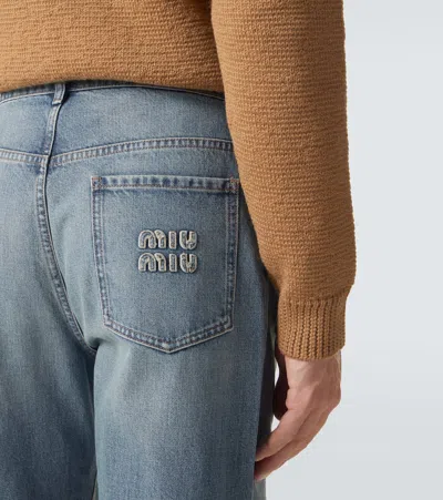 Miu Miu Logo Straight Jeans In Blue