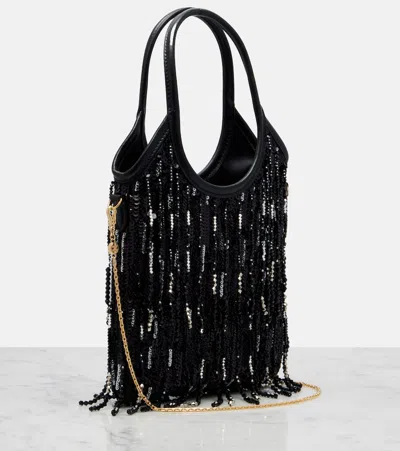 Miu Miu Ivy Medium Embellished Satin Tote Bag In Black