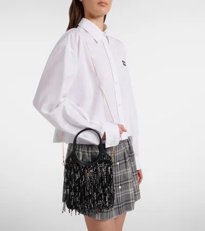 Miu Miu Ivy Medium Embellished Satin Tote Bag In Black