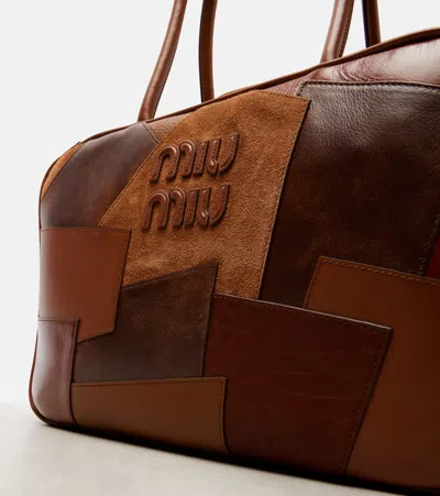 Miu Miu Patchwork Leather Tote Bag In Brown