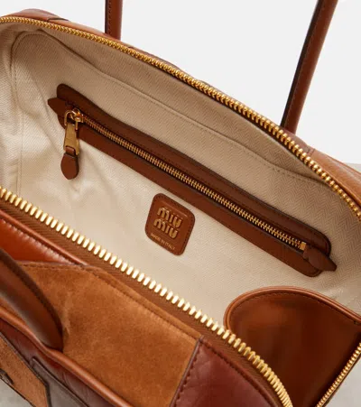 Miu Miu Patchwork Leather Tote Bag In Brown