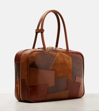 Miu Miu Patchwork Leather Tote Bag In Brown